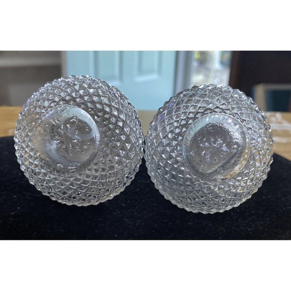 VINTAGE CLEAR GLASS HOBNAIL SALT & PEPPER SHAKERS "S" "P" Caps Vintage - Picture 4 of 12